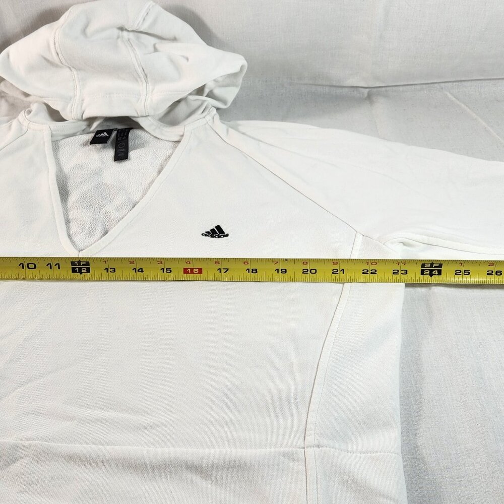 Adidas V-Neck Hoodie Pullover Sweater White XL Cotton Blend Mid-Sleeves - Picture 5 of 16